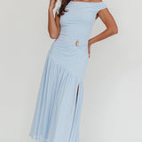 Azure Sun Asymmetric Neckline Split Maxi Dress Blue