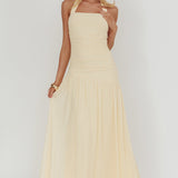 Azure Sun Halterneck Drop Waist Maxi Dress Yellow