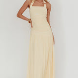 Azure Sun Halterneck Drop Waist Maxi Dress Yellow