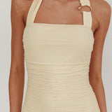 Azure Sun Halterneck Drop Waist Maxi Dress Yellow
