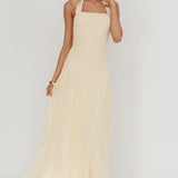 Azure Sun Halterneck Drop Waist Maxi Dress Yellow