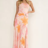 Azure Sun Drop Waist Split Maxi Dress Print Orange