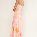 Azure Sun Drop Waist Split Maxi Dress Print Orange