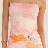 Azure Sun Drop Waist Split Maxi Dress Print Orange