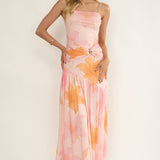 Azure Sun Drop Waist Split Maxi Dress Print Orange