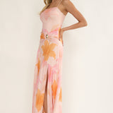 Azure Sun Drop Waist Split Maxi Dress Print Orange