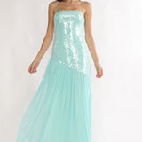 Azure Sun Drop Waist Split Maxi Dress Sequin Aqua