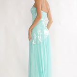 Azure Sun Drop Waist Split Maxi Dress Sequin Aqua