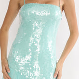 Azure Sun Drop Waist Split Maxi Dress Sequin Aqua