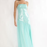 Azure Sun Drop Waist Split Maxi Dress Sequin Aqua