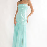 Azure Sun Drop Waist Split Maxi Dress Sequin Aqua
