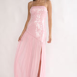 Azure Sun Drop Waist Split Maxi Dress Sequin Pink