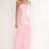 Azure Sun Drop Waist Split Maxi Dress Sequin Pink