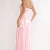 Azure Sun Drop Waist Split Maxi Dress Sequin Pink
