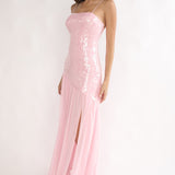 Azure Sun Drop Waist Split Maxi Dress Sequin Pink