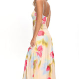 Azure Sun Drop Waist Split Maxi Dress Floral