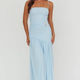 Azure Sun Drop Waist Split Maxi Dress Light Blue