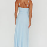 Azure Sun Drop Waist Split Maxi Dress Light Blue