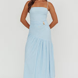 Azure Sun Drop Waist Split Maxi Dress Light Blue