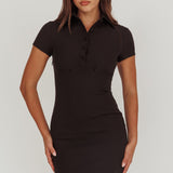 Elsbeth Collared Neckline Mini Dress Black