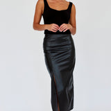 Kane Faux Leather Midi Skirt Black