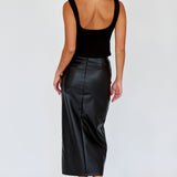 Kane Faux Leather Midi Skirt Black