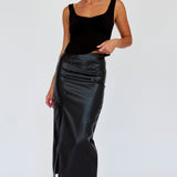 Kane Faux Leather Midi Skirt Black