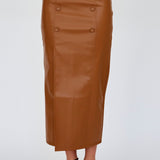 Kane Faux Leather Midi Skirt Brown
