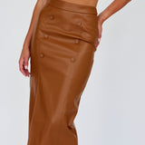 Kane Faux Leather Midi Skirt Brown
