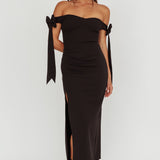Have Faith Off-Shoulder Bow Sleeve Maxi Dress Black