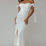 Have Faith Off-Shoulder Bow Sleeve Maxi Dress White