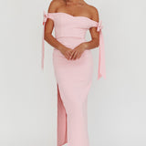 Have Faith Off-Shoulder Bow Sleeve Maxi Dress Baby Pink