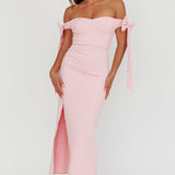 Have Faith Off-Shoulder Bow Sleeve Maxi Dress Baby Pink