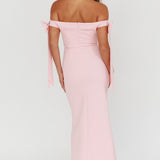 Have Faith Off-Shoulder Bow Sleeve Maxi Dress Baby Pink