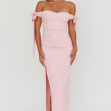 Have Faith Off-Shoulder Bow Sleeve Maxi Dress Baby Pink