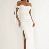 Have Faith Off-Shoulder Bow Sleeve Maxi Dress White