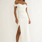 Have Faith Off-Shoulder Bow Sleeve Maxi Dress White
