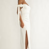 Have Faith Off-Shoulder Bow Sleeve Maxi Dress White