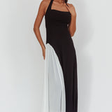 Lira Contrast Halter Maxi Dress Black/White