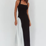 Lira Contrast Halter Maxi Dress Black/White
