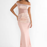Bellora Off-Shoulder Sequin Trim Maxi Dress Nude