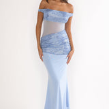 Bellora Off-Shoulder Sequin Trim Maxi Dress Blue