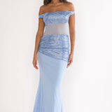 Bellora Off-Shoulder Sequin Trim Maxi Dress Blue