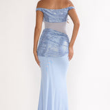 Bellora Off-Shoulder Sequin Trim Maxi Dress Blue