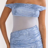 Bellora Off-Shoulder Sequin Trim Maxi Dress Blue