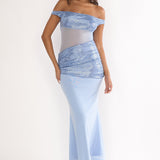 Bellora Off-Shoulder Sequin Trim Maxi Dress Blue