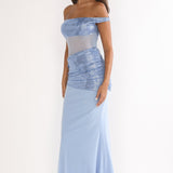 Bellora Off-Shoulder Sequin Trim Maxi Dress Blue