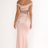 Bellora Off-Shoulder Sequin Trim Maxi Dress Nude