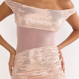 Bellora Off-Shoulder Sequin Trim Maxi Dress Nude