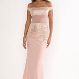 Bellora Off-Shoulder Sequin Trim Maxi Dress Nude